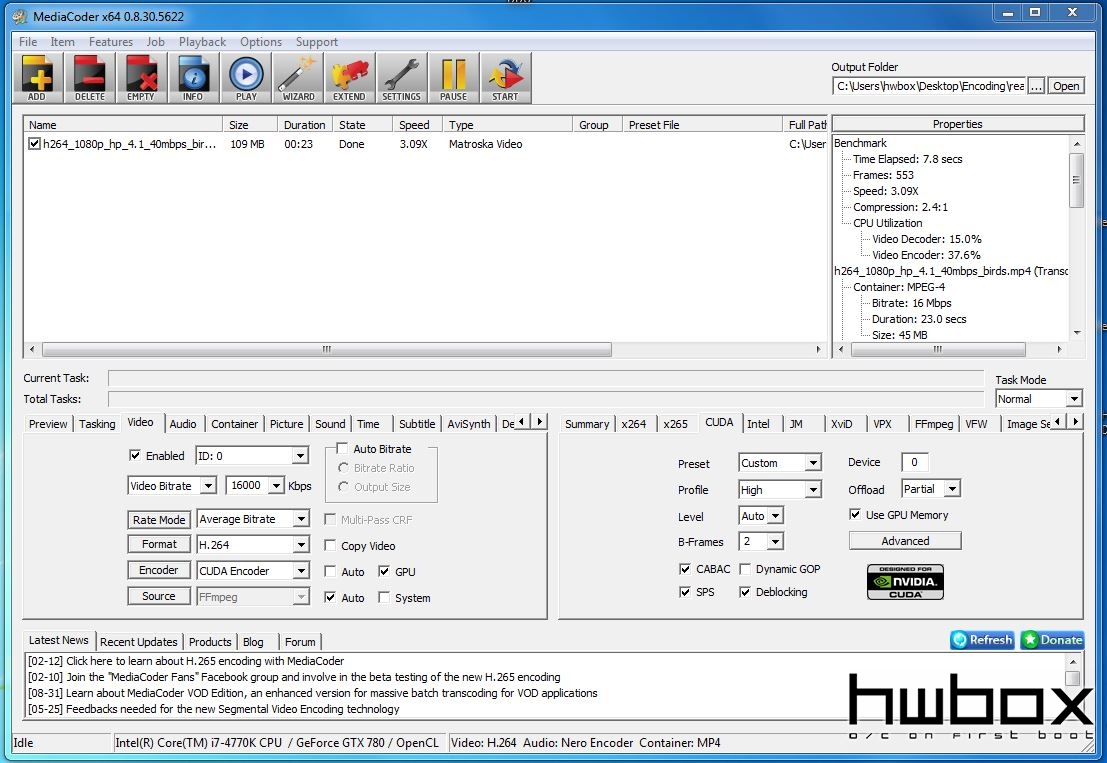 HwBox Guide: Κωδικοποίηση βίντεο (Quick Sync/CUDA/OCL)