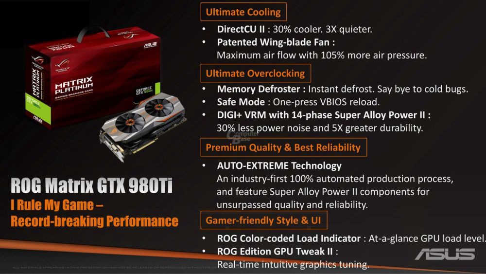 Λεπτομέρειες για την ASUS ROG Matrix GTX 980 Ti Platinum 